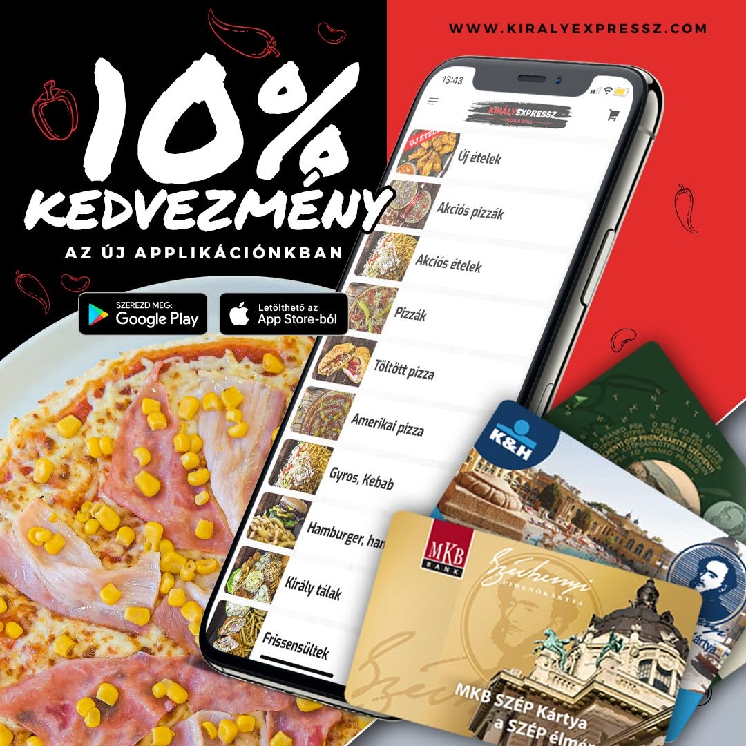 A Király Expressz saját rendelős applikációja telefonon, 10% kedvezménnyel